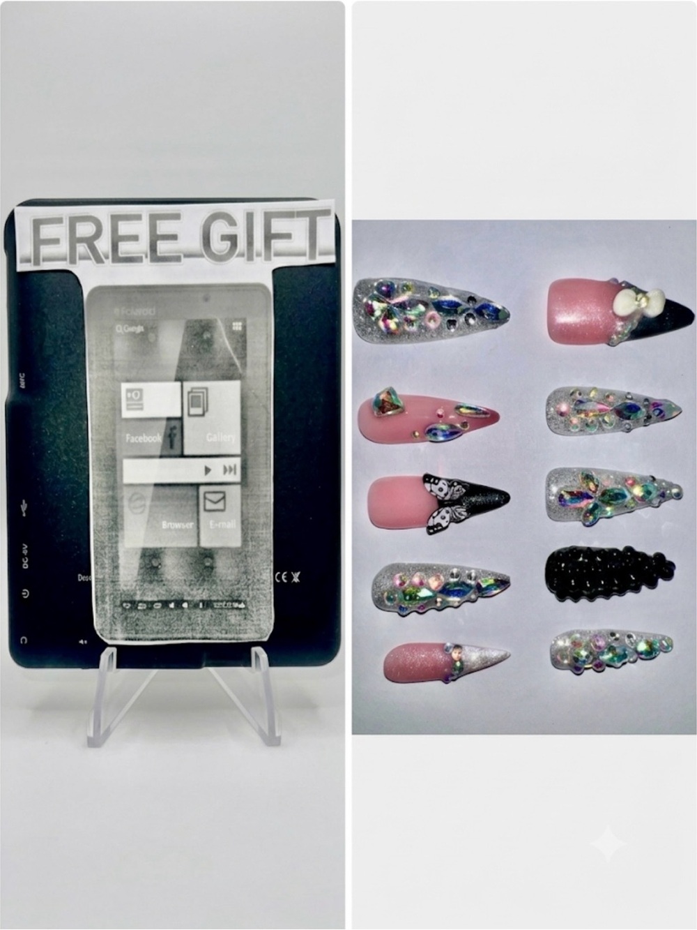 Look Beautiful luxury Rhinestone Stiletto Press On reusable with free tablet